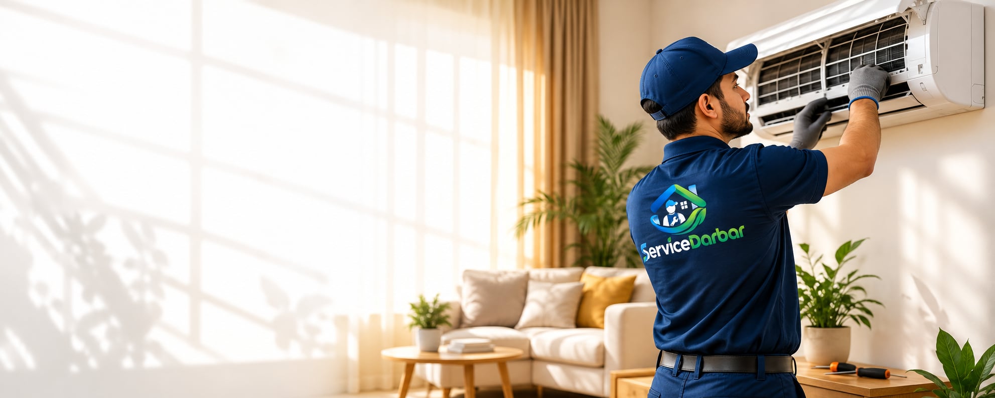 ServiceDarbar technician servicing an AC
